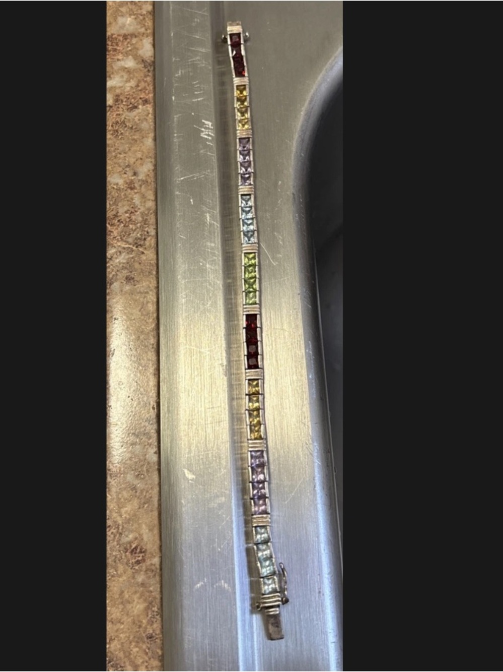 Multi-Color Gemstone Tennis Bracelet Sterling Silver READ